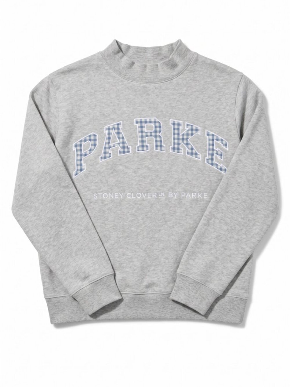 Parke x Stoney Clover Lane Mockneck Heather Gray Blue Gingham L/XL